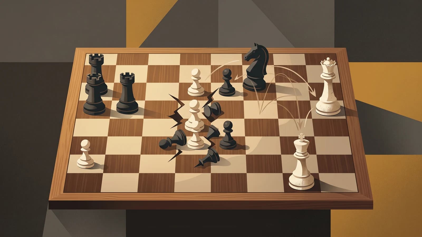 Illustration of a French Defense queen raid ending in perpetual knight checks